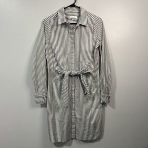Calvin Klein Women’s striped Grey/White Tie Waist Collared Shirt Dress Size 6